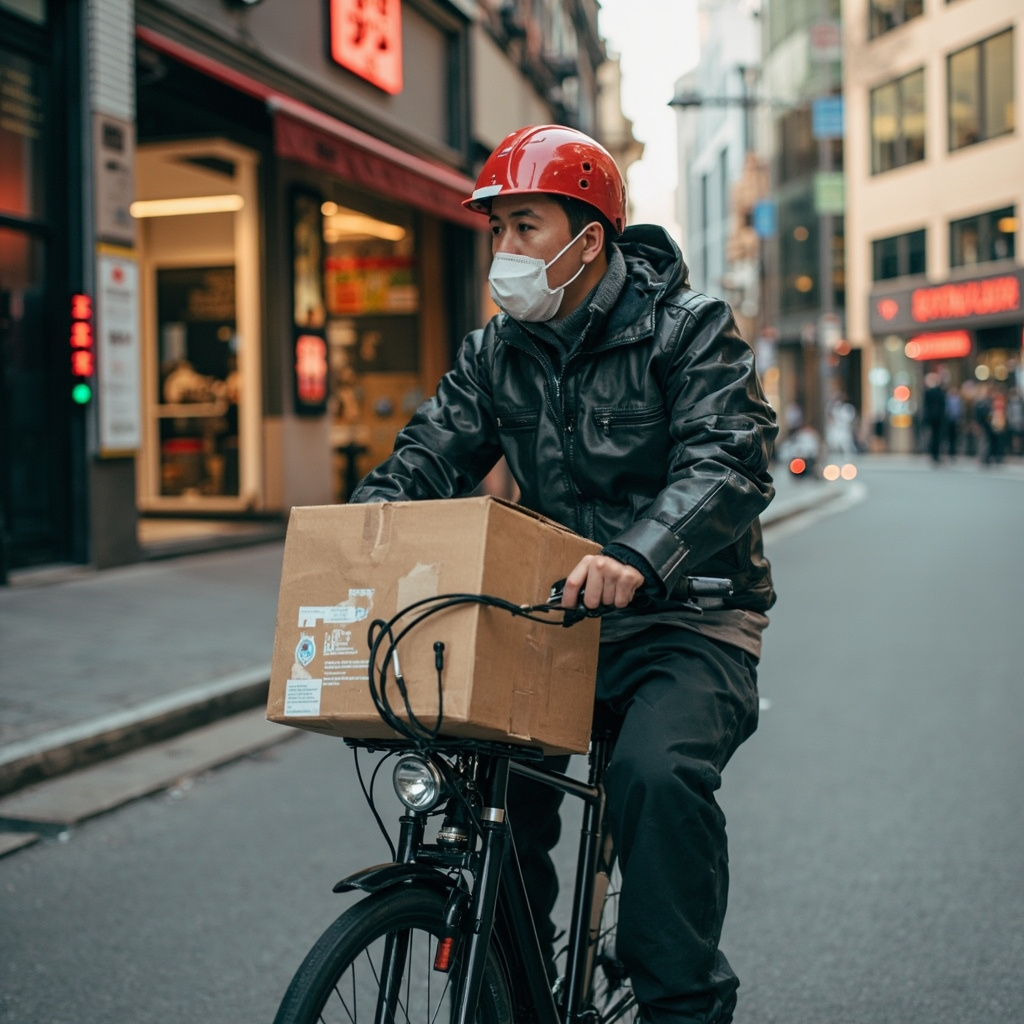 Delivery worker on e-bike