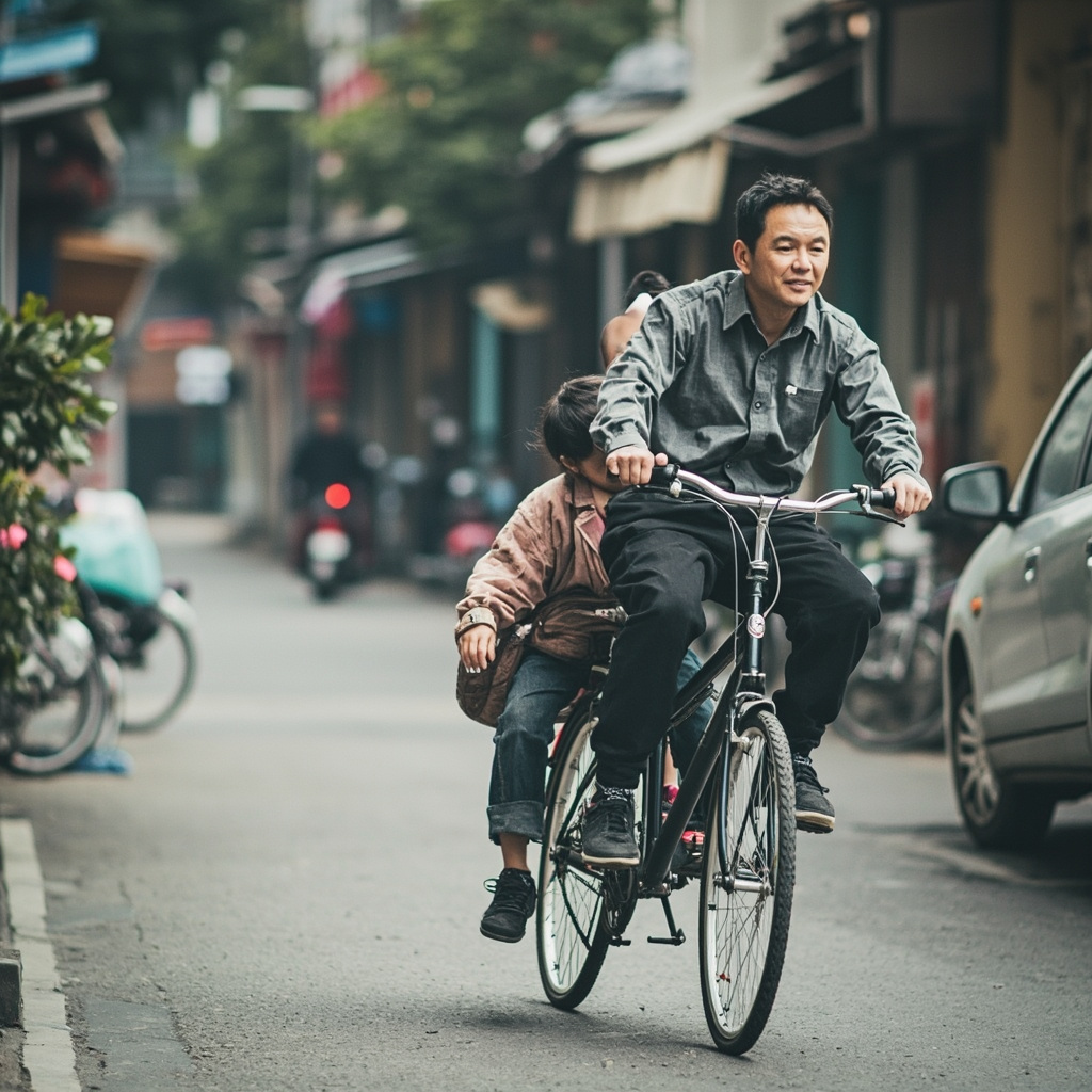 Chinese family on bicycle