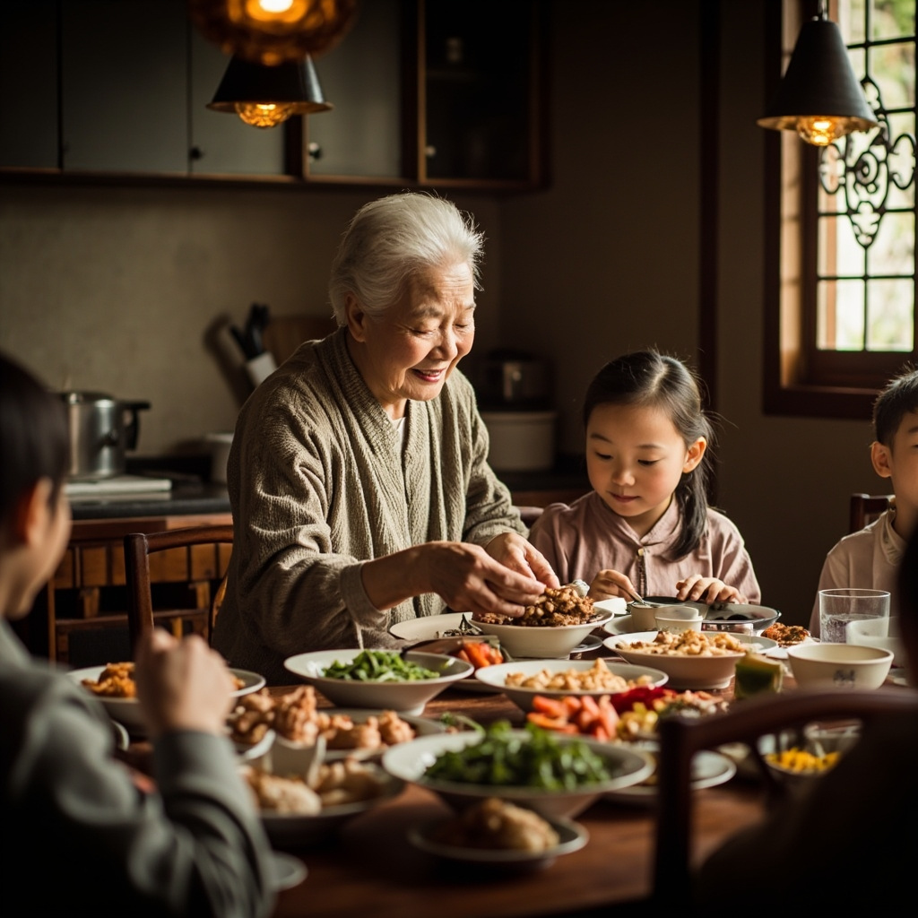 Chinese family having meal together