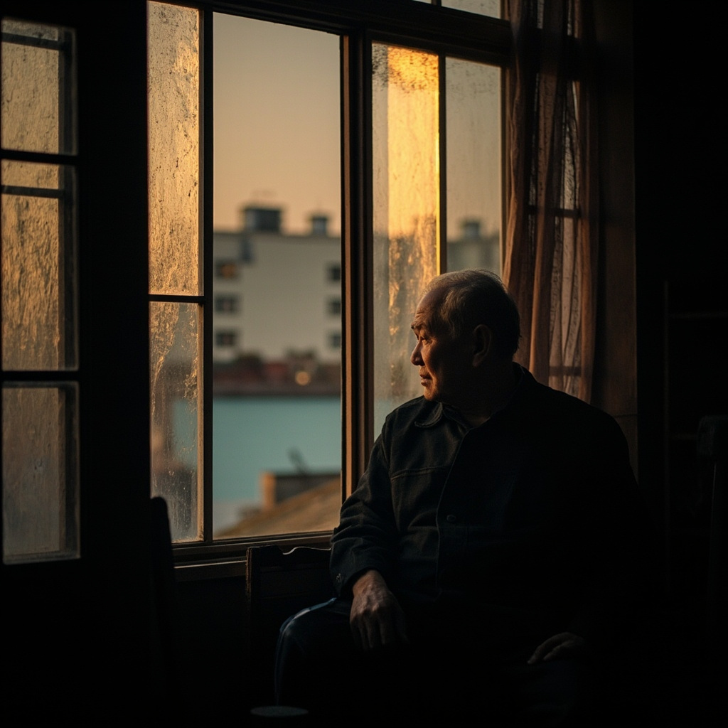 Chinese elderly person thoughtful