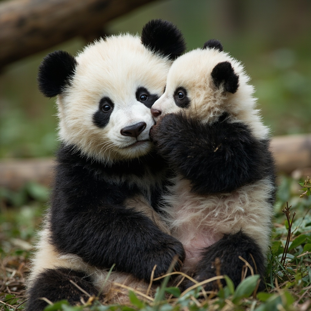 Baby panda with mother